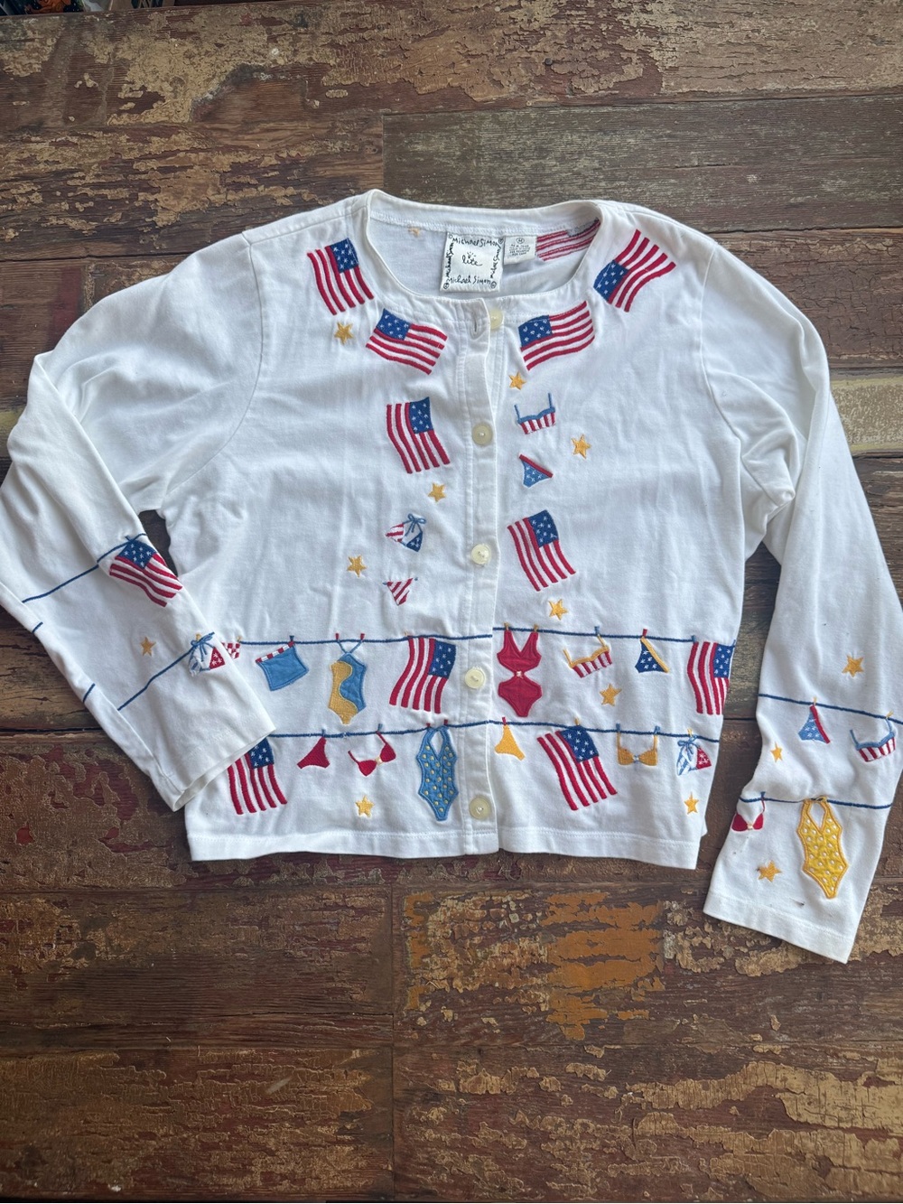 Michael Simon Vintage White Button-Front Cardigan Top Americana Summer USA | M